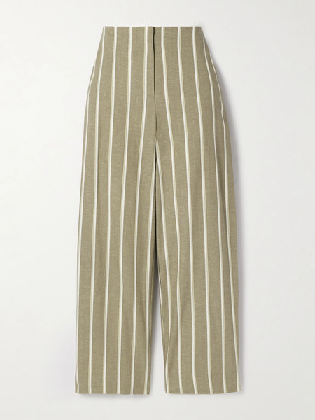  Faithfull Faithfull - Maeve Striped Cotton And Linen-blend Wide-leg Pants - Green 