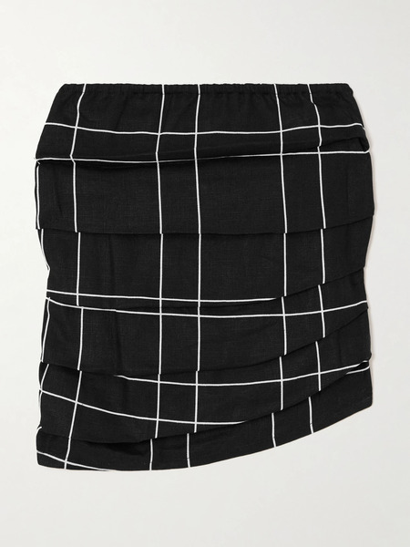  Faithfull Faithfull - + Net Sustain Pleated Shirred Checked Organic Linen Top - Black 
