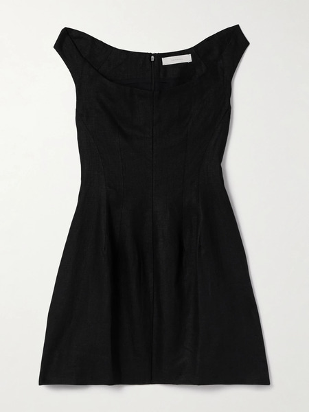  Faithfull Faithfull - Olmeto Off-the-shoulder Linen Mini Dress - Black 