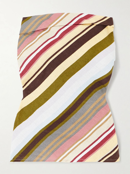  Faithfull Faithfull - Strapless Striped Linen Top - Green 