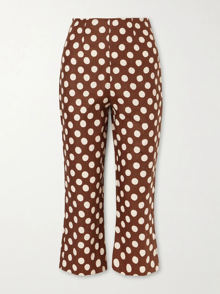  Faithfull Faithfull - Valeria Polka-dot Linen Straight-leg Capri Pants - Brown 