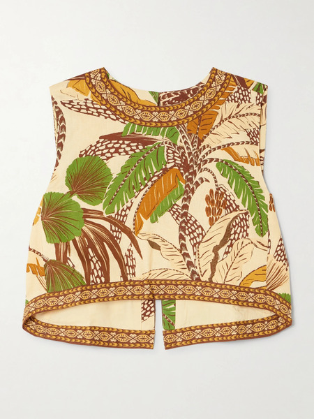  Farm Rio Farm Rio - Cropped Printed Linen-blend Top - Beige 
