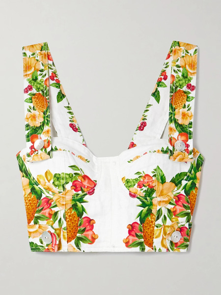  Farm Rio Farm Rio - Cropped Printed Linen Top - Off-white 