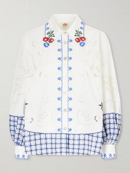  Farm Rio Farm Rio - Embroidered Broderie Anglaise Cotton Shirt - Off-white 