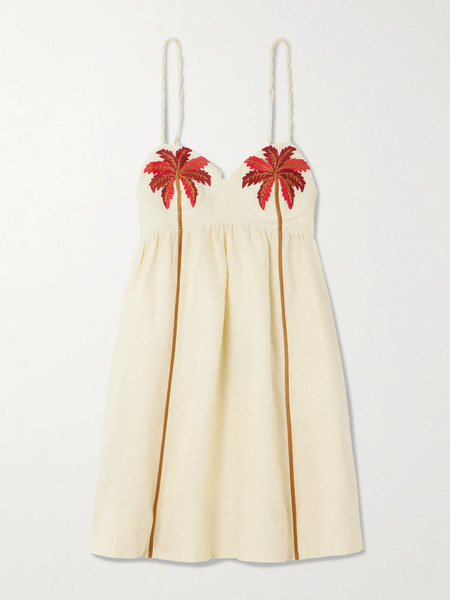  Farm Rio Farm Rio - Embroidered Linen Mini Dress - Sand 