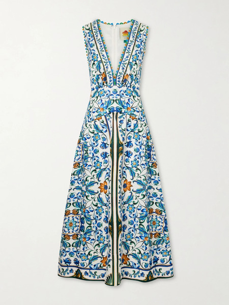  Farm Rio Farm Rio - Flora Tile Floral-print Linen Midi Dress - Off-white 