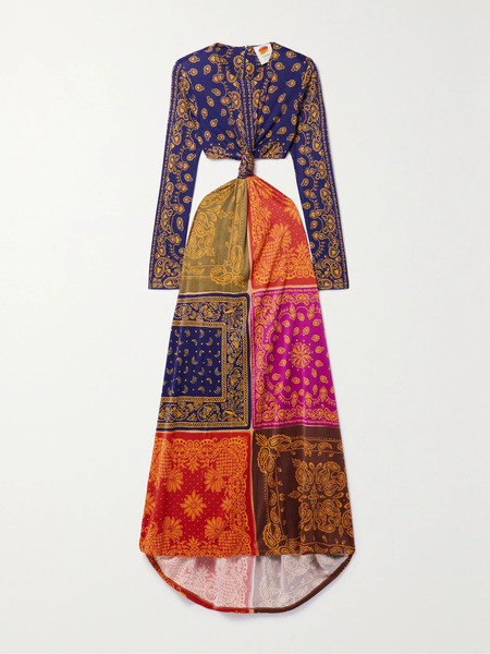  Farm Rio Farm Rio - Knotted Cutout Printed Jersey Maxi Dress - Multi 