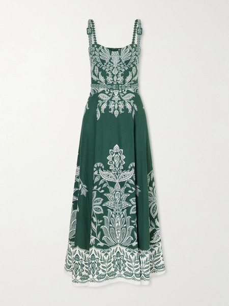  Farm Rio Farm Rio - Miranda Belted Printed Linen-blend Maxi Dress - Dark Green 