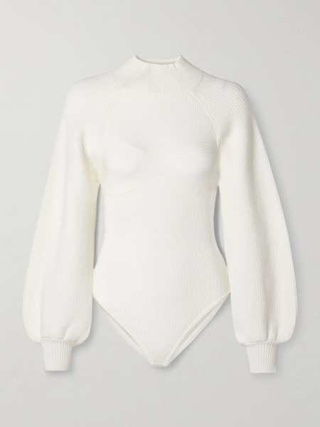  Farm Rio Farm Rio - Open-back Ribbed-knit Bodysuit - Off-white 