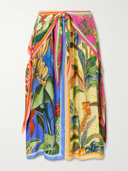  Farm Rio Farm Rio - Rainbow Summer Printed Satin Midi Skirt - Green 