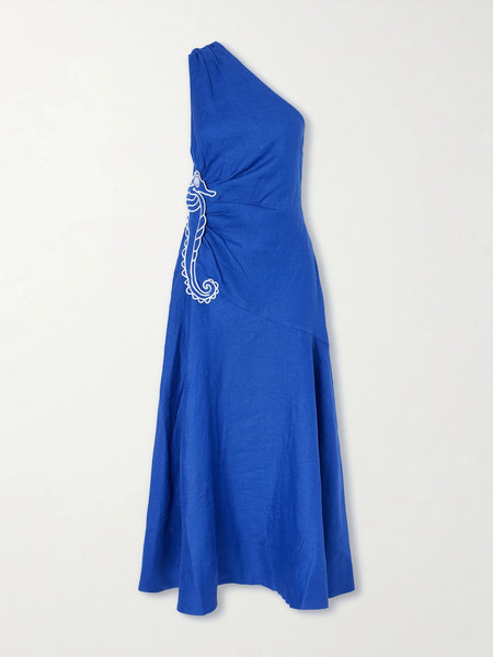  Farm Rio Farm Rio - Seahorse Embroidered Linen Maxi Dress - Blue 