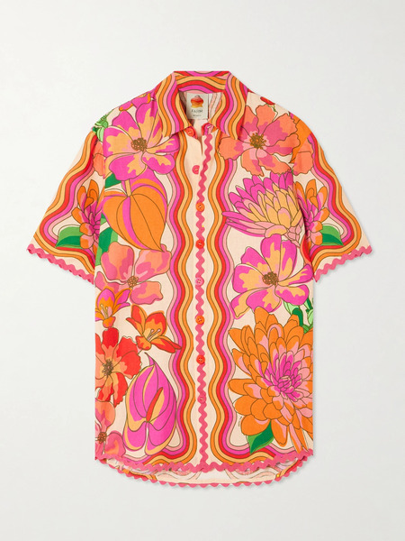  Farm Rio Farm Rio - Spring Affair Floral-print Linen-blend Shirt - Orange 