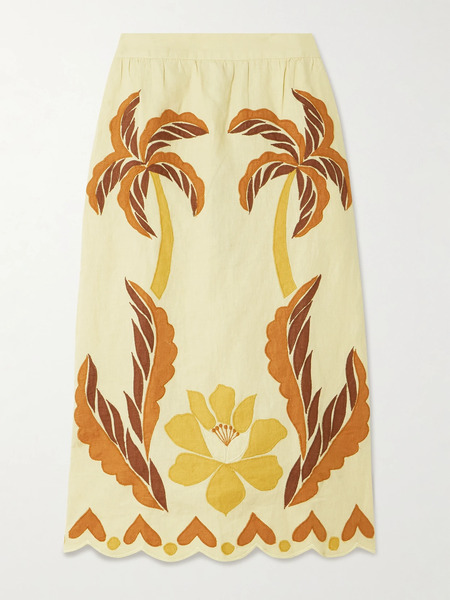  Farm Rio Farm Rio - Summer Scalloped Appliquéd Linen Skirt - Sand 