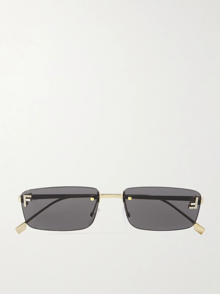  Fendi Eyewear Fendi Eyewear - Fendi First Rectangular-frame Crystal-embellished Gold-tone Sunglasses - Silver 