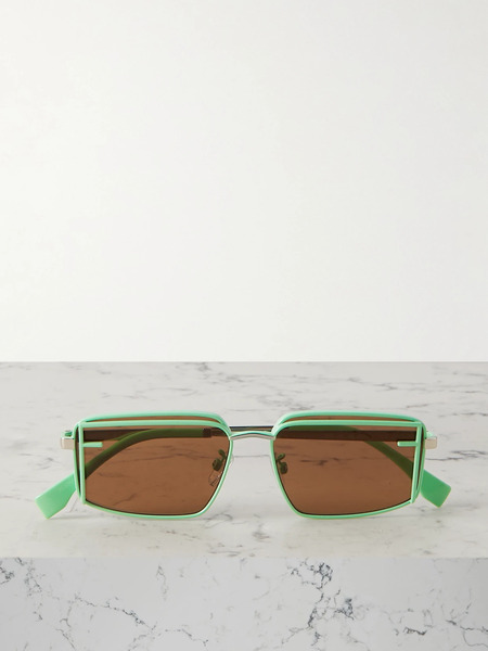  Fendi Eyewear Fendi Eyewear - Fendi First Square-frame Silver-tone And Enamel Sunglasses - Green 
