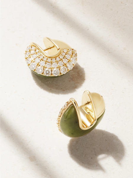  Fernando Jorge Fernando Jorge - Fluid 18-karat Gold, Diamond And Jade Hoop Earrings - Green 