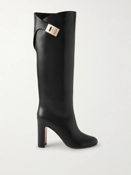  Ferragamo Ferragamo - Enni Embellished Leather Knee Boots - Black 