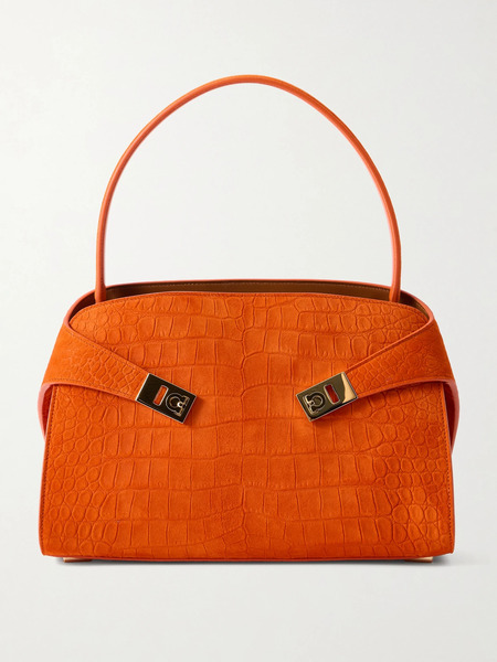  Ferragamo Ferragamo - Hug Small Embellished Croc-effect Suede Tote - Orange 