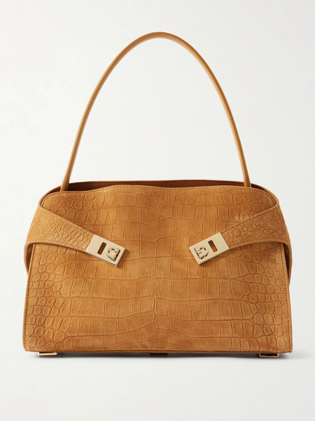 Ferragamo Ferragamo - Hug Small Embellished Croc-effect Suede Tote - Taupe 
