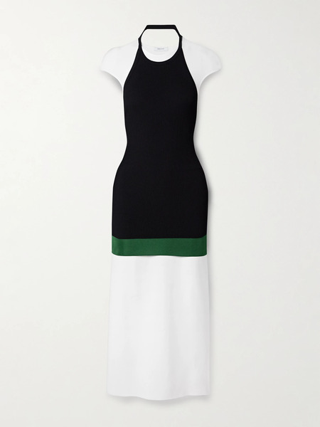  Ferragamo Ferragamo - Layered Jersey And Ribbed-knit Midi Dress - Black 