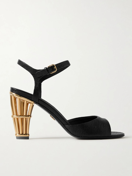  Ferragamo Ferragamo - Nikla Lizard-effect Leather Sandals - Black 
