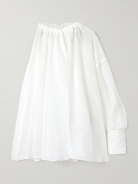  Ferragamo Ferragamo - One-sleeve Gathered Silk-blend Organza Blouse - White 