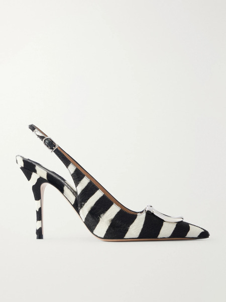  Ferragamo Ferragamo - Sara Embellished Zebra-print Calf Hair Slingback Pumps - Zebra Print 
