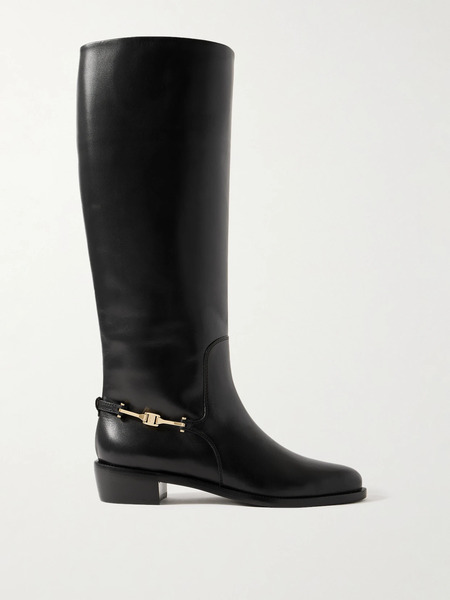  Ferragamo Ferragamo - Therma Embellished Leather Knee Boots - Black 