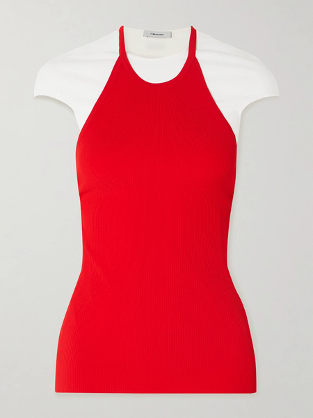  Ferragamo Ferragamo - Two-tone Layered Ribbed Jersey Tank And T-shirt Set - X Small 