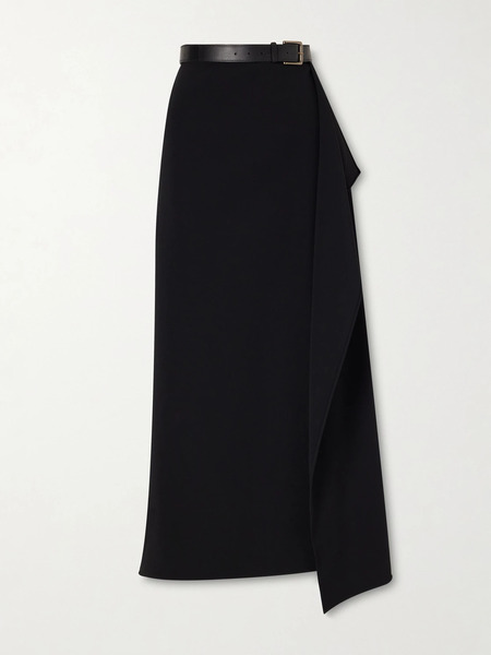  Fforme Fforme - Ainsley Asymmetric Wrap Crepe Skirt With Leather-belt Detail - Black 
