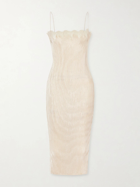  Fforme Fforme - Lumi Lace-trimmed Plissé Midi Dress - Ivory 