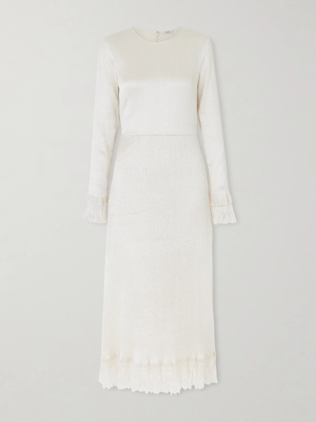  Fforme Fforme - Mina Frayed Textured Silk-blend Satin Midi Dress - Cream 