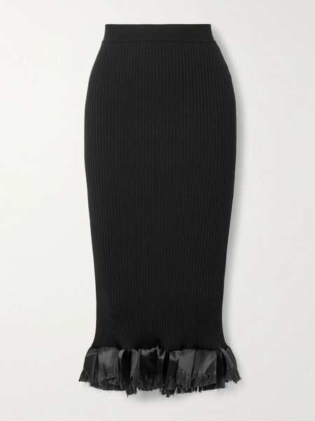  Fforme Fforme - Riley Satin-trimmed Ribbed Wool-blend Skirt - Black 
