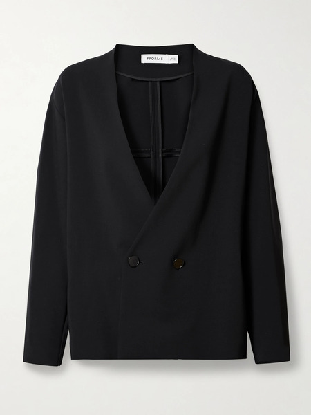  Fforme Fforme - Velma Double-breasted Wool-blend Crepe Blazer - Black 