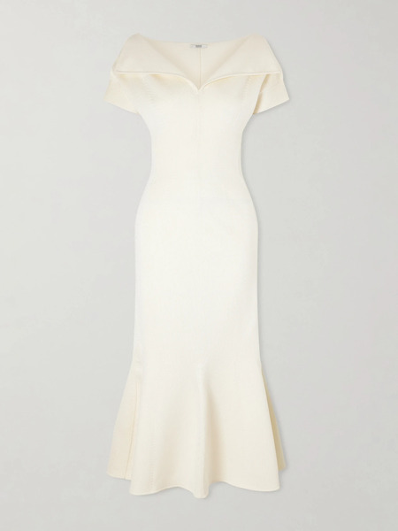  Fforme Fforme - Zaria Draped Knitted Cotton-blend Midi Dress - Off-white 