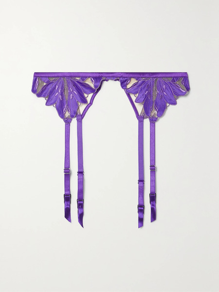  Fleur Du Mal Fleur Du Mal - Lily Embroidered Satin And Tulle Suspender Belt - Purple 