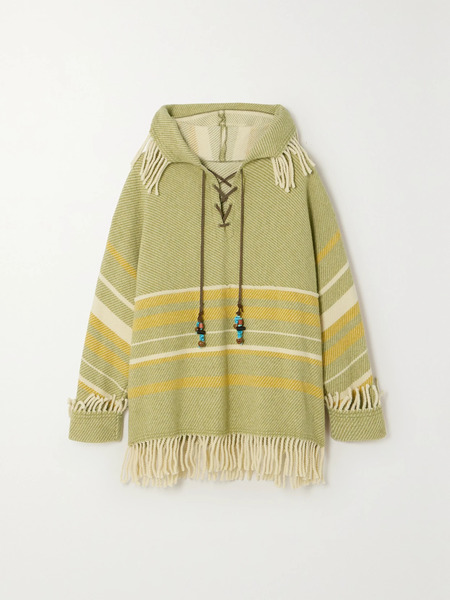  Fortela Fortela - Fern Fringed Striped Wool-blend Hoodie - Light Green 