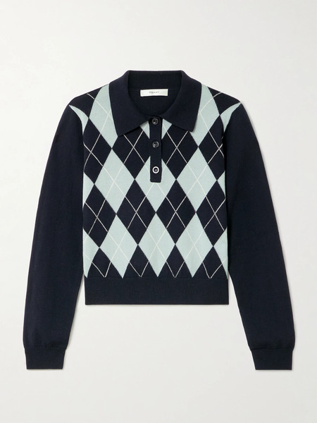  Frame Frame - Argyle Merino Wool Polo Sweater - Navy 