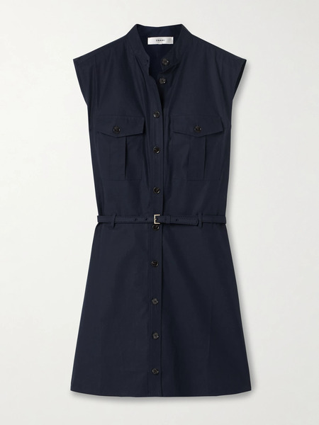  Frame Frame - Belted Cotton-poplin Mini Shirt Dress - Navy 