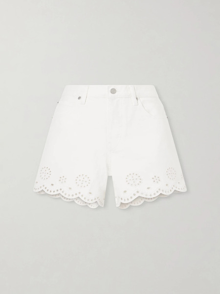  Frame Frame - Broderie Anglaise-trimmed Denim Shorts - White 