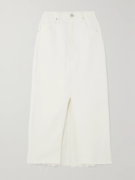  Frame Frame - Frayed Denim Midi Skirt - Ecru 