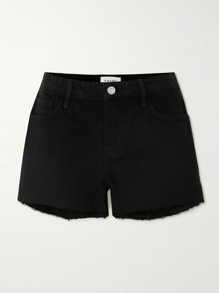  Frame Frame - Le Grand Garcon Frayed Denim Shorts - Black 