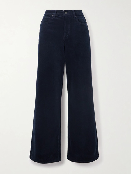  Frame Frame - Le Slim Palazzo Cotton-blend Wide-leg Pants - Navy 