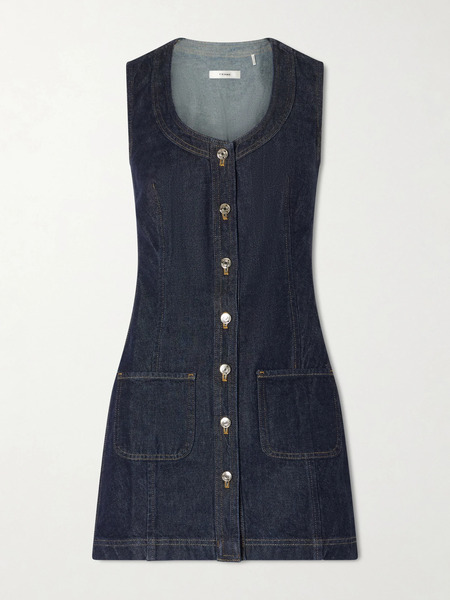  Frame Frame - Paneled Recycled Denim Mini Dress - Dark Denim 