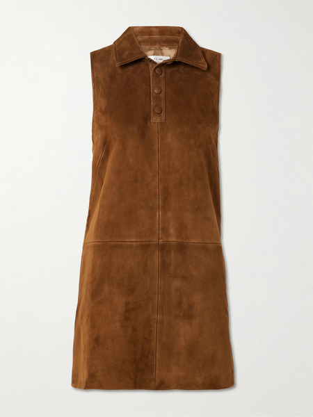  Frame Frame - Paneled Suede Mini Shirt Dress - Tan 