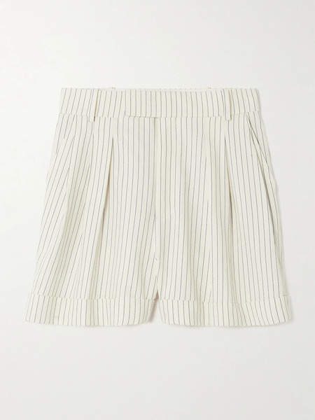  Frame Frame - Pleated Pinstriped Cotton-blend Drill Shorts - Cream 