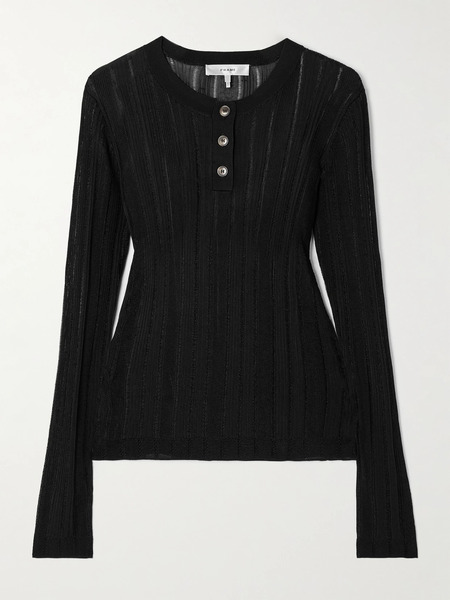  Frame Frame - Ribbed-knit Henley Top - Black 