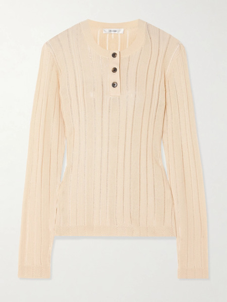  Frame Frame - Ribbed-knit Henley Top - Cream 