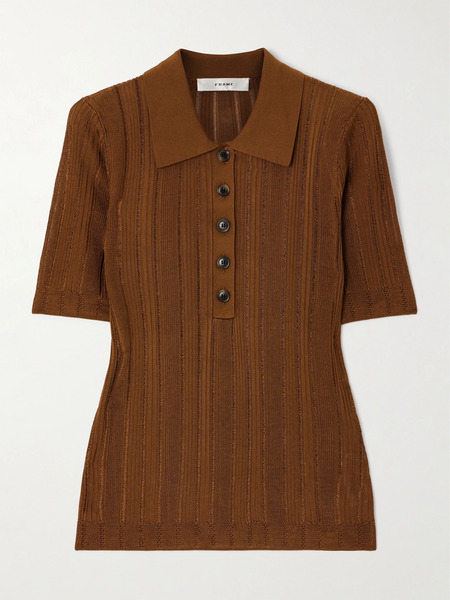  Frame Frame - Ribbed-knit Polo Shirt - Light Brown 