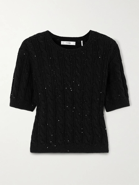  Frame Frame - Sequin-embellished Cable-knit Cotton-blend Sweater - Black 